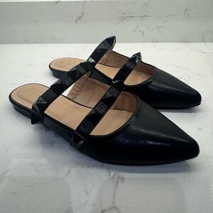 ShuShop Black Double Strap Studded Mules